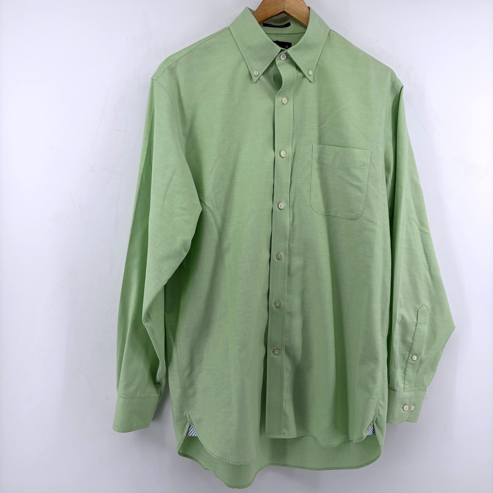 Lands End Mens 15.5 34 Supima Cotton No Iron Oxford Shirt Lt. Green Traditional